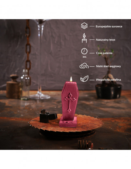 Świeca Coffin with Cross Red Metallic