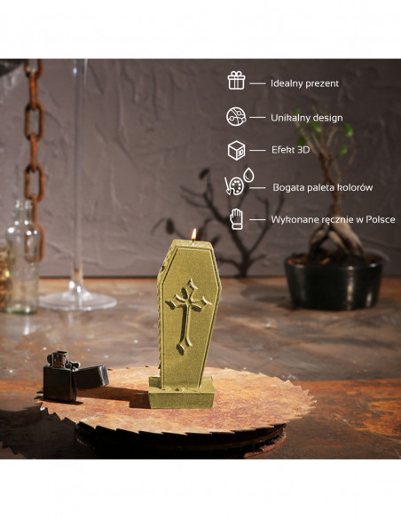 Świeca Coffin with Cross Classic Gold