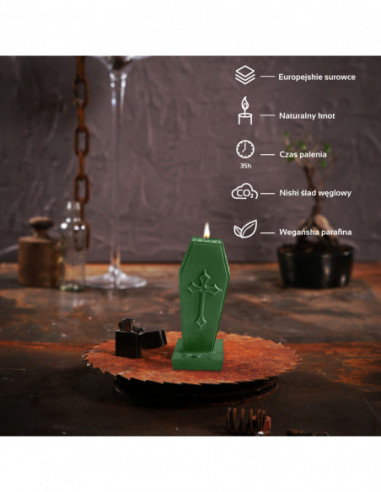 Świeca Coffin with Cross Dark Green