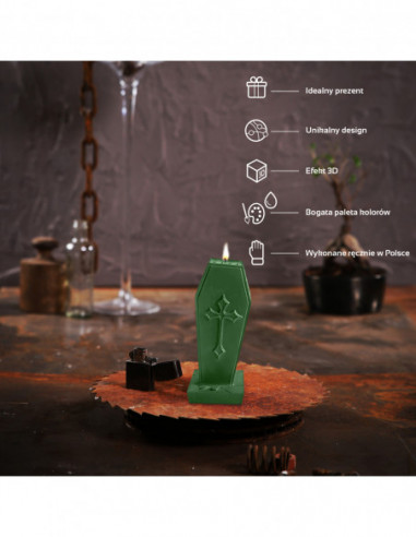 Świeca Coffin with Cross Dark Green