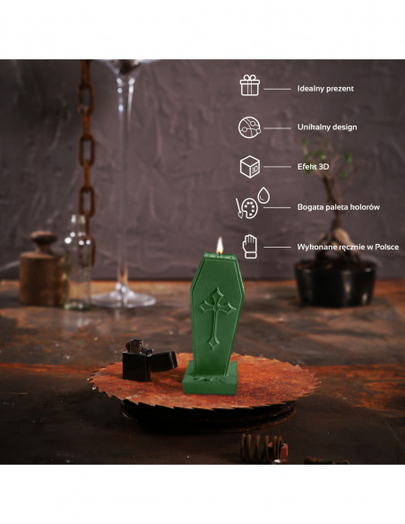 Świeca Coffin with Cross Dark Green