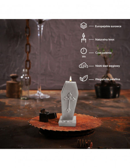 Świeca Coffin with Cross Gray