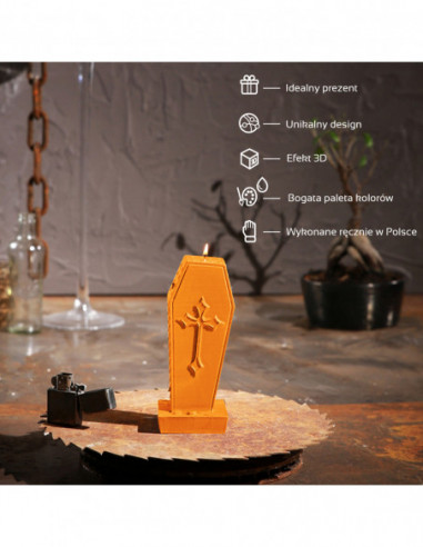 Świeca Coffin with Cross Orange