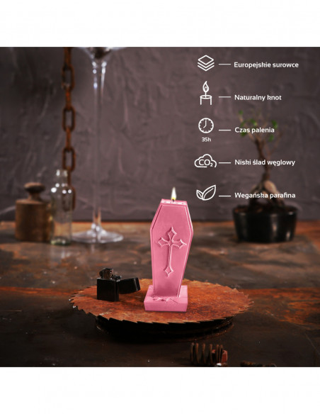 Świeca Coffin with Cross Pink