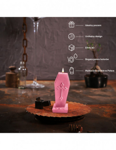 Świeca Coffin with Cross Pink