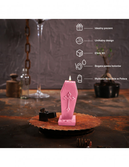 Świeca Coffin with Cross Pink