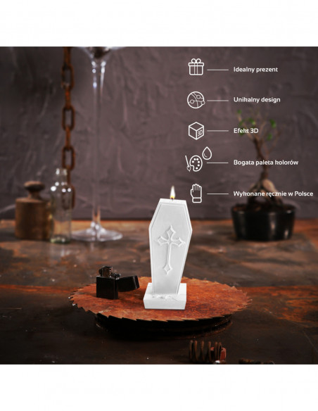 Świeca Coffin with Cross White