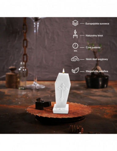 Świeca Coffin with Cross White