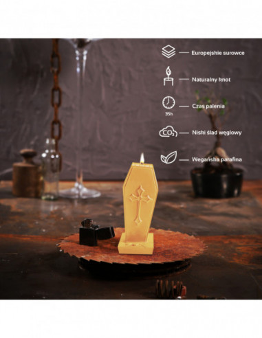 Świeca Coffin with Cross Yellow