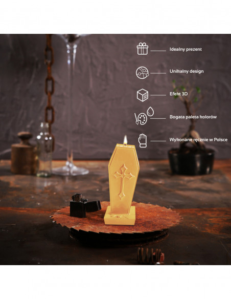 Świeca Coffin with Cross Yellow