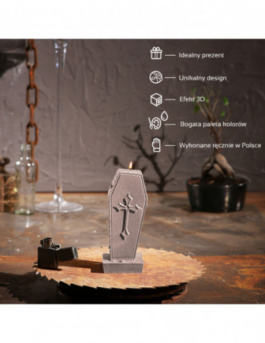 Świeca Coffin with Cross Rose Gold