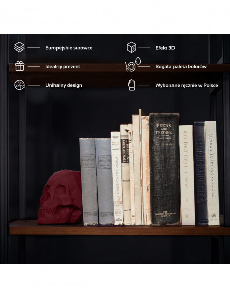 Podpórka do książek Skull Low-Poly Maroon Poli