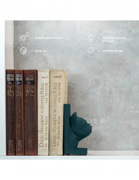 Podpórka do książek Bulldog Low-Poly Dark Turquoise Poli