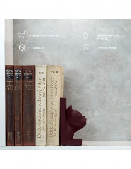 Podpórka do książek Bulldog Low-Poly Maroon Poli