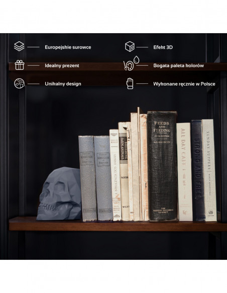 Podpórka do książek Skull Low-Poly Midnight Gray Poli