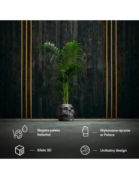 Donica Skull Low-Poly Black Matt Poli 24 cm