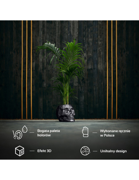 Donica Skull Low-Poly Black Metallic Poli 24 cm