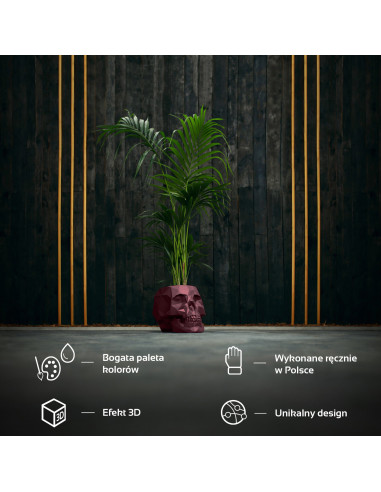 Donica Skull Low-Poly Maroon Poli 24 cm