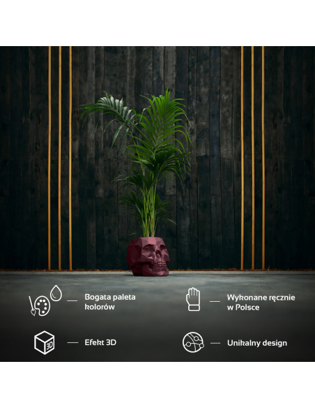 Donica Skull Low-Poly Maroon Poli 24 cm