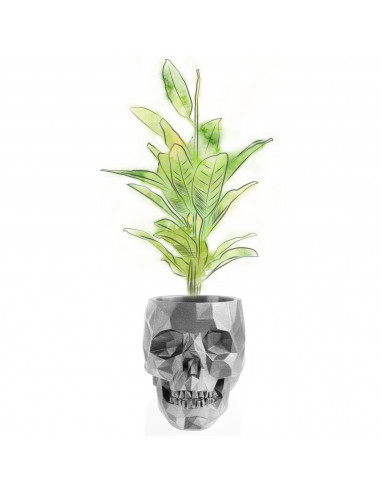 Donica Skull Low-Poly Silver Poli 24 cm