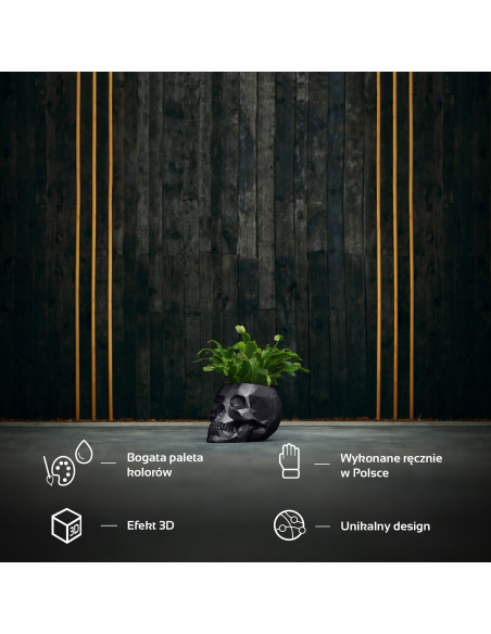 Donica Skull Low-Poly Black Metalic Poli  11 cm