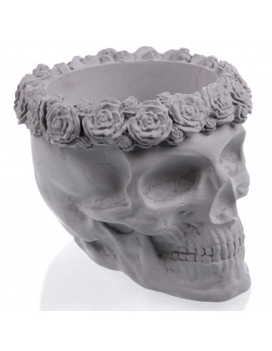 Donica Skull Flowers Unpainted  11 cm