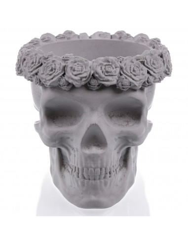 Donica Skull Flowers Unpainted  11 cm