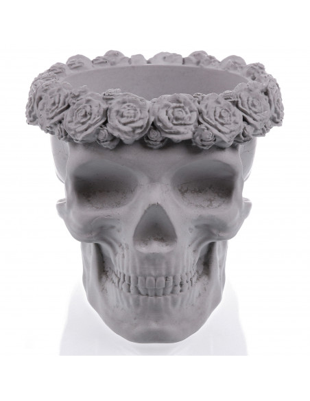 Donica Skull Flowers Unpainted  11 cm