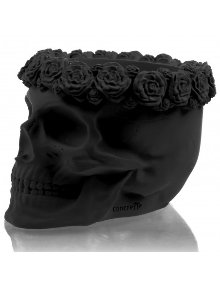 Donica Skull Flowers Black Matt Poli  11 cm