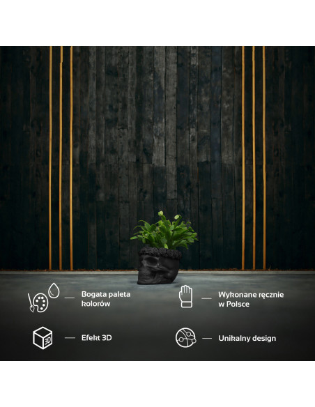 Donica Skull Flowers Black Matt Poli  11 cm