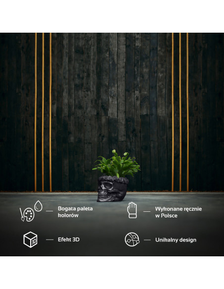 Donica Skull Flowers Black Mettalic Poli  11 cm