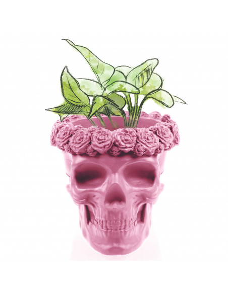 Donica Skull Flowers Candy Pink Poli 11 cm
