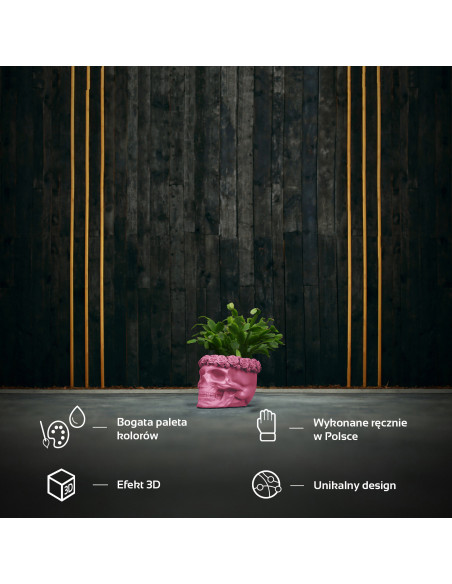 Donica Skull Flowers Candy Pink Poli 11 cm