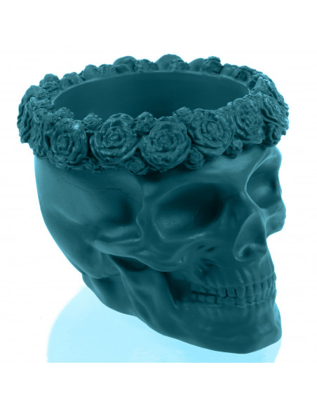 Donica Skull Flowers Dark Turquoise Poli  11 cm