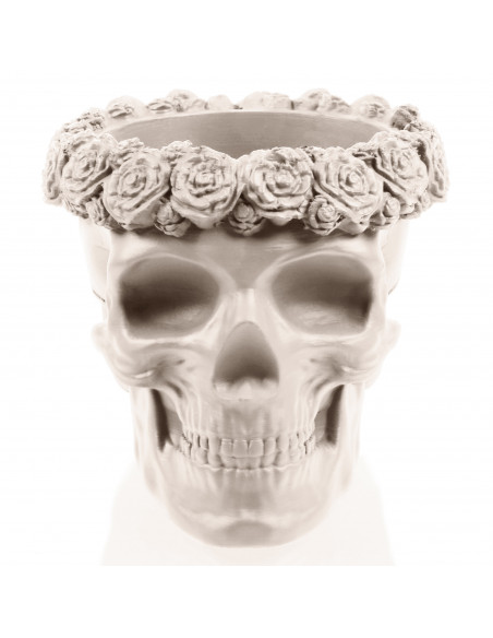 Donica Skull Flowers Light Beige Poli  11 cm