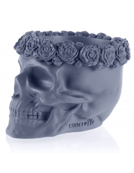 Donica Skull Flowers Midnight Gray Poli  11 cm
