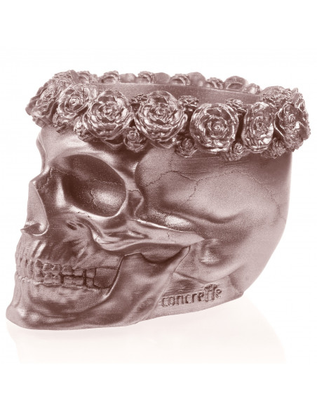 Donica Skull Flowers Rose Gold Poli  11 cm