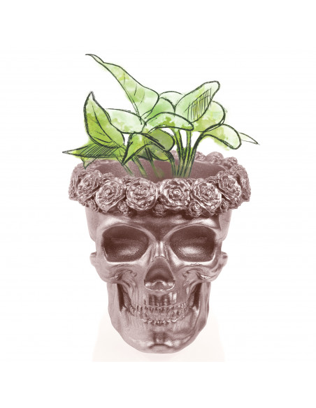Donica Skull Flowers Rose Gold Poli  11 cm