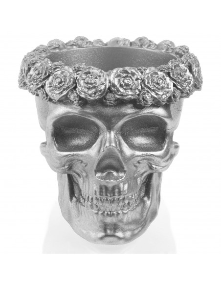 Donica Skull Flowers Silver Poli  11 cm