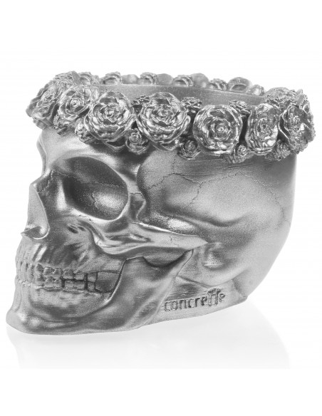 Donica Skull Flowers Silver Poli  11 cm