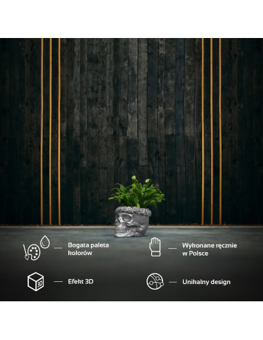 Donica Skull Flowers Silver Poli  11 cm