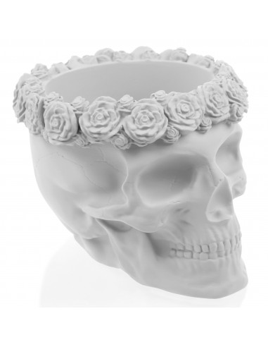 Donica Skull Flowers White Poli  11 cm