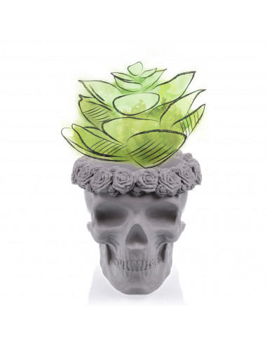 Donica Skull Flowers Unpainted  9 cm