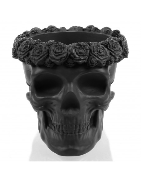 Donica Skull Flowers Black Matt Poli  9 cm