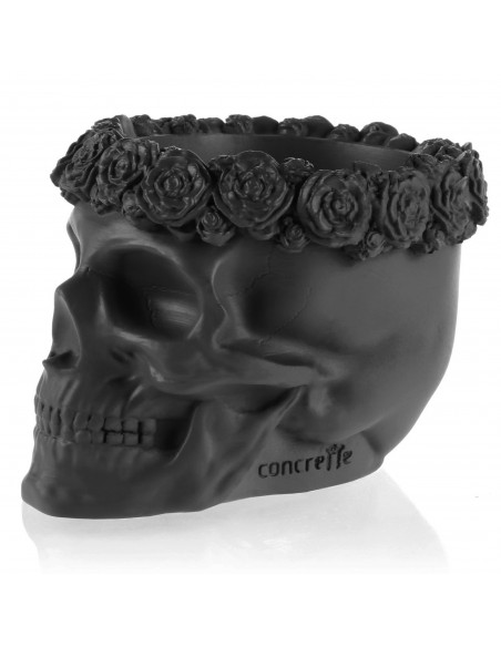 Donica Skull Flowers Black Matt Poli  9 cm