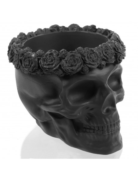 Donica Skull Flowers Black Matt Poli  9 cm