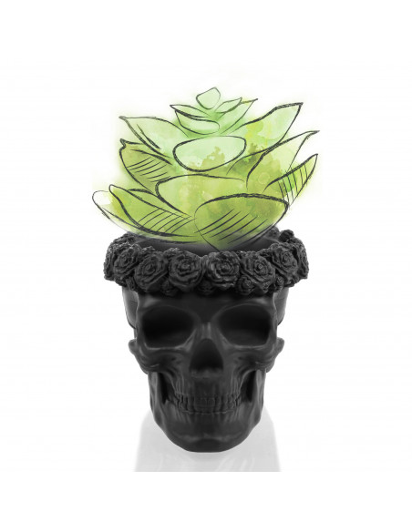 Donica Skull Flowers Black Matt Poli  9 cm