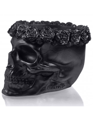 Donica Skull Flowers Black Metallic Poli  9 cm
