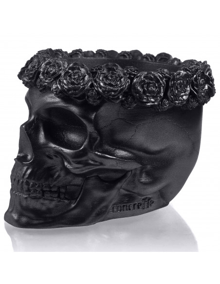 Donica Skull Flowers Black Metallic Poli  9 cm