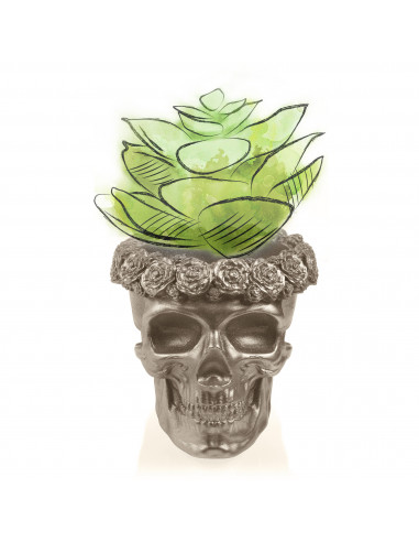 Donica Skull Flowers Brass Poli  9 cm